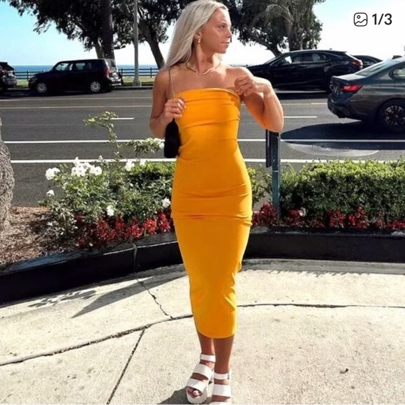 Zara Strapless Mustard Dress - Picture 4 of 4